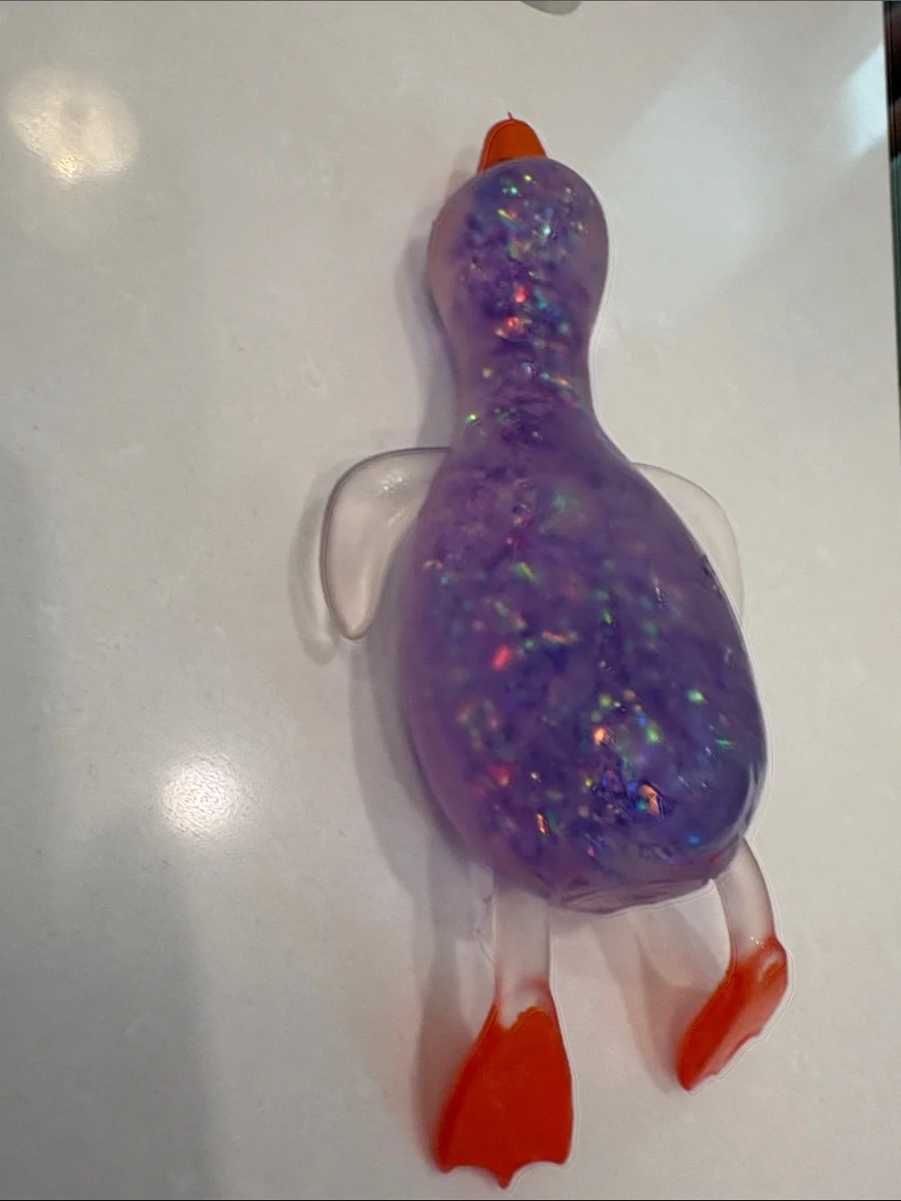 Purple Glitter Goose squishy toy with Orange Beak and Feet